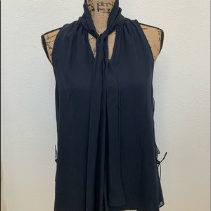 Halston Heritage sleeveless dark blue silk shirt S